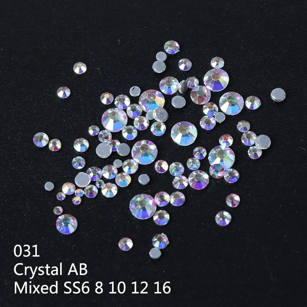 031 1Box DIY Flatback 3D Nail Art Crystal Glitter Rhinestones Nail Art Decoration Diamond White AB Manicure Mixed SS6-16 Size LA995 - Цвет: 031