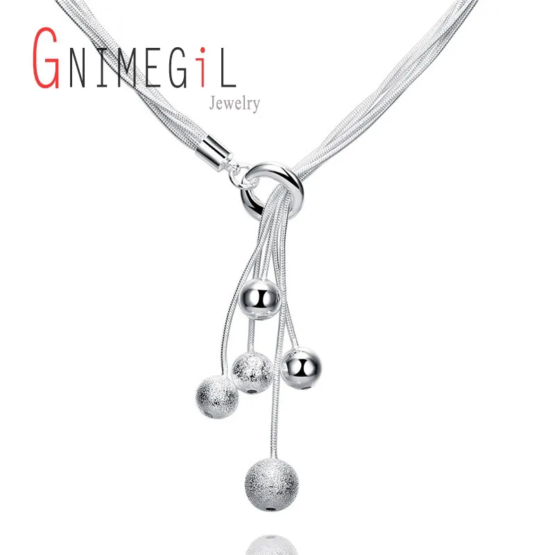 GNIMEGIL Круглый бисер подвеска длинное ожерелье элегантные серебряные украшения