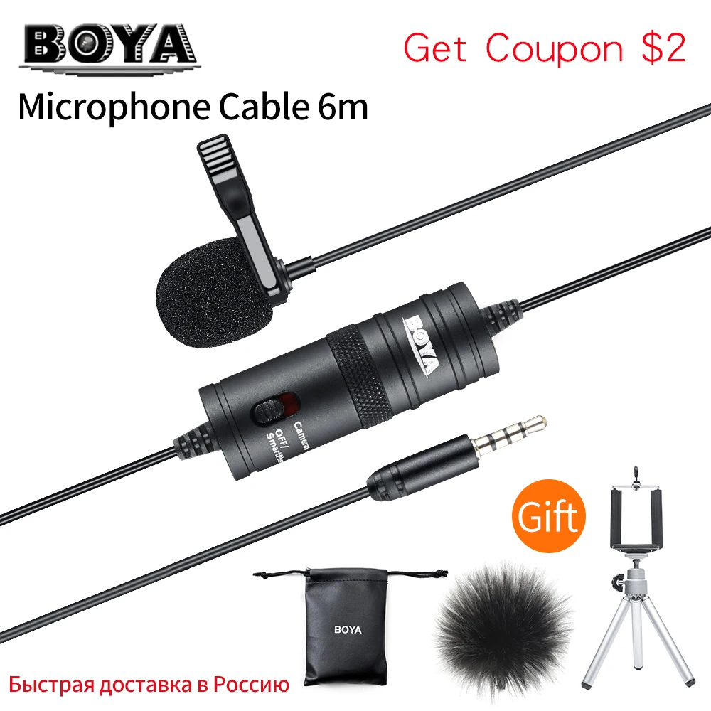 Конденсаторный микрофон BOYA для цифровых зеркальных камер Canon Nikon iPhone X 7