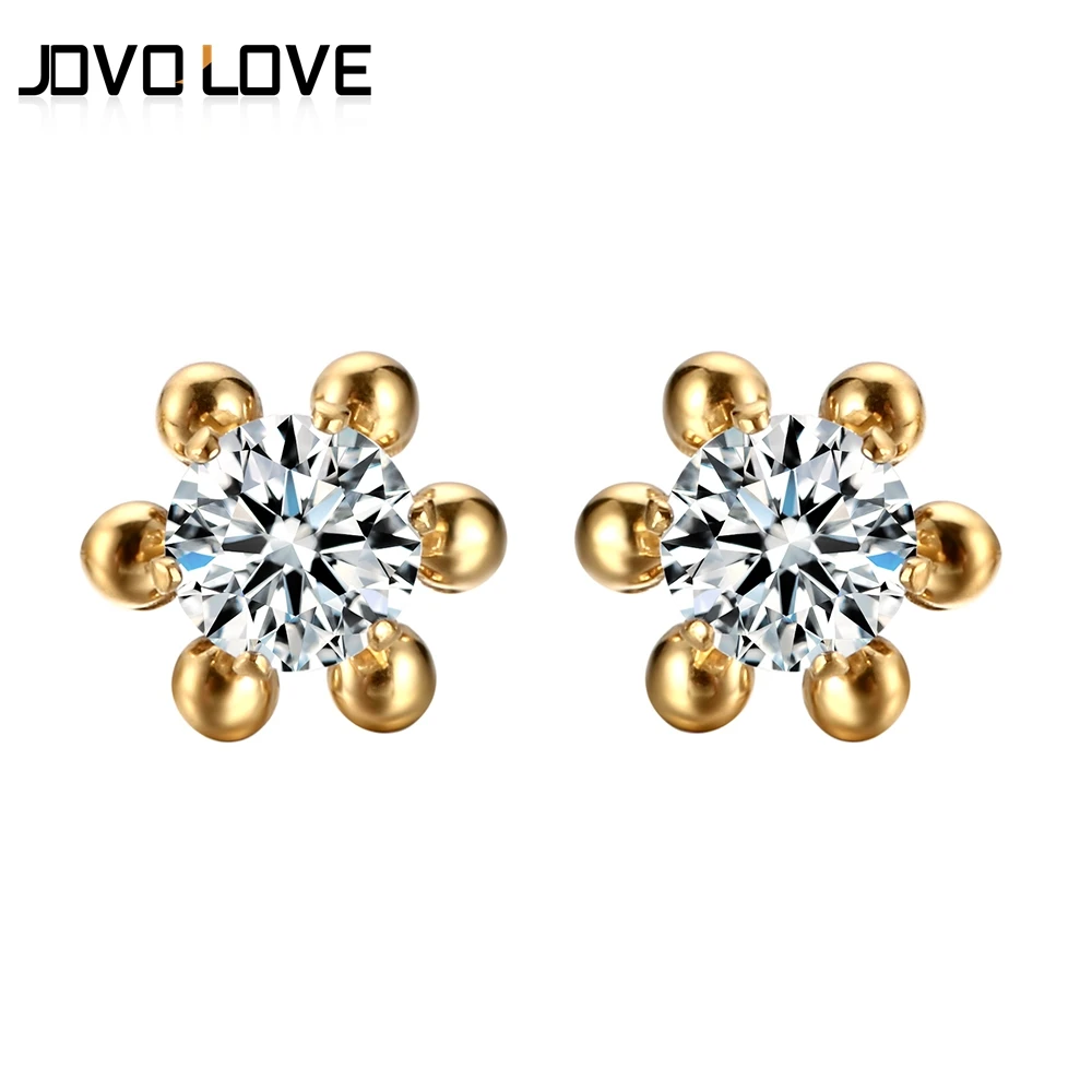 Женские серьги гвоздики JOVO LOVE золотистые из нержавеющей стали в форме цветка