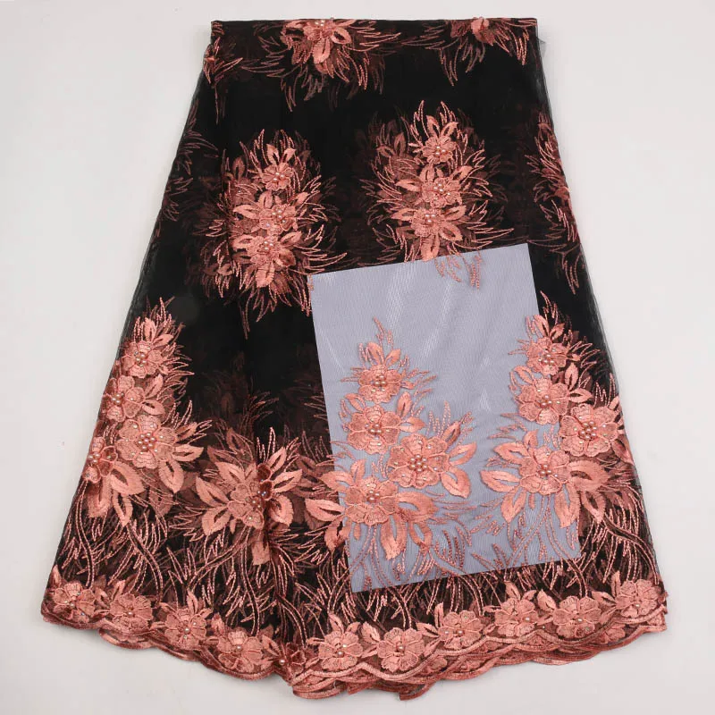 Синяя последняя 2019 французская Тюлевая кружевная ткань с бисером