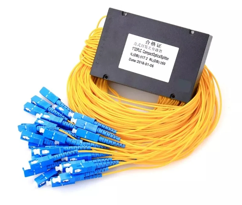2PCS 1*32 PLC splitter ABS box type SC FC 1mtr 2.0mm 3.0mm yellow cable 1X32 Cassette FTTH coupler ODN free shipping factory