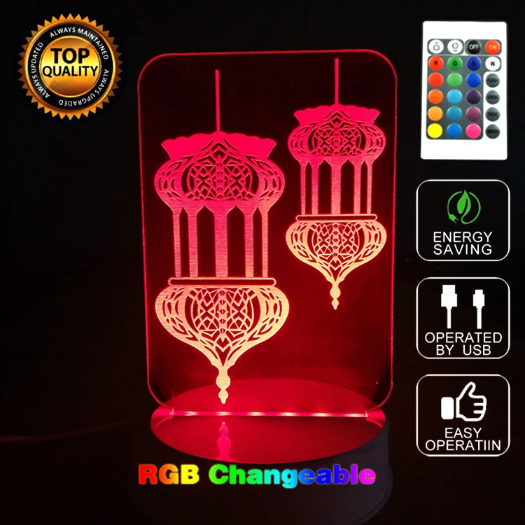 7 видов цветов Изменение исламский свет Muhammad 3D LED визуальный стол настольная