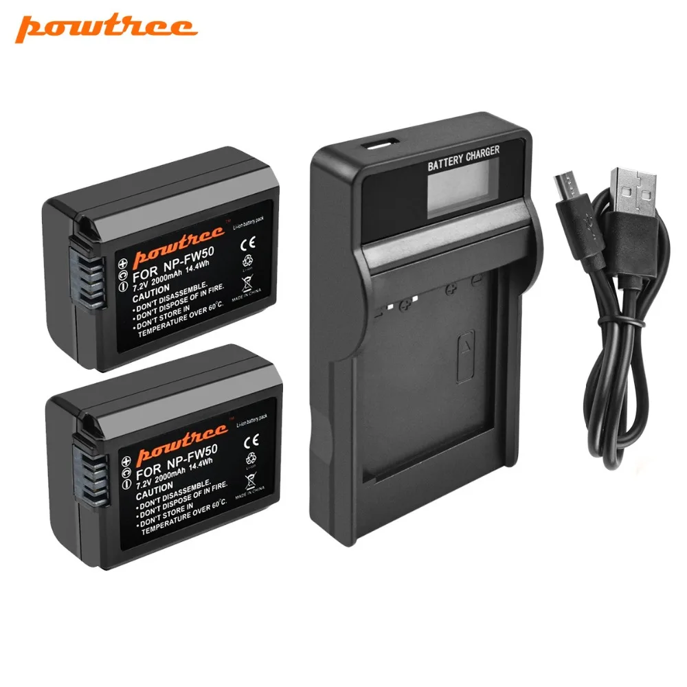 Powtree для Sony 2PCS 7 2 V 2000mAh NP FW50 NPFW50 Аккумулятор цифровой камеры + зарядное устройство с