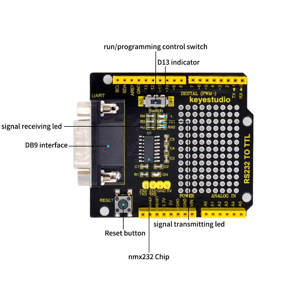 Keyestudio RS232 к ttl щит преобразования для Arduino UNOR3, совместимый с интерфейсом RS232