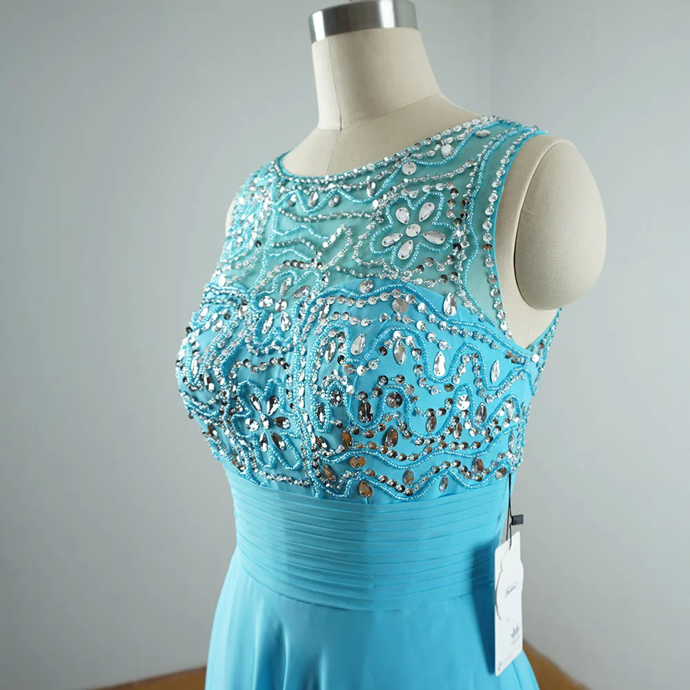Горячая Распродажа vestidos de formatura с элегантным верхом шеи совок Бисер бирюзовое платье для выпускного вечера длинные шифоновые вечерние платья