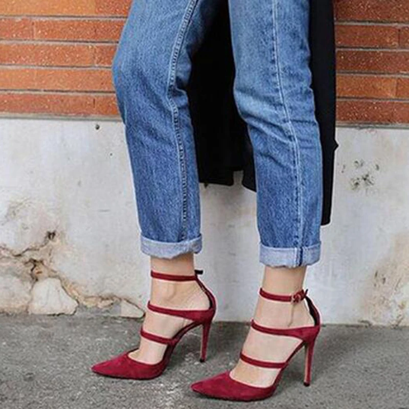 Women Pumpschaussure Femme Talon Sexy Hollow Cross Lace Up Fine With Shoes Female High Heel Pointed Stiletto Z272 | Обувь