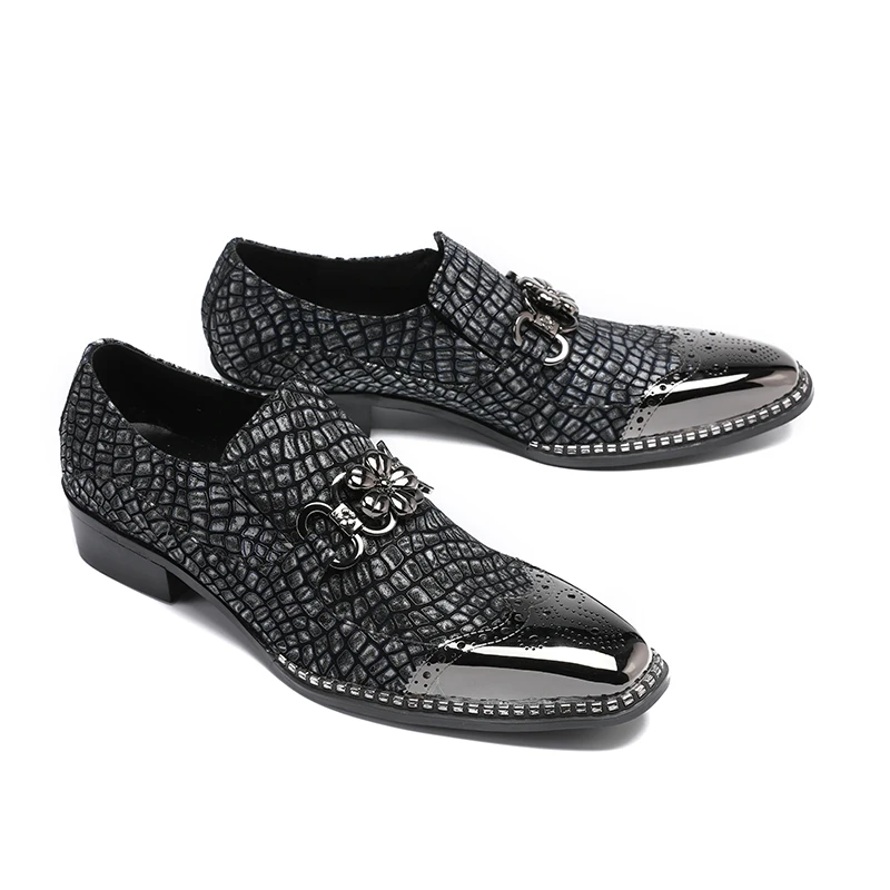 

Christia Bella Luxury Men's Business Oxfords Chain Casual Wedding Shoe Black Leather Derby Shoes British Stylish Men Dress Flats