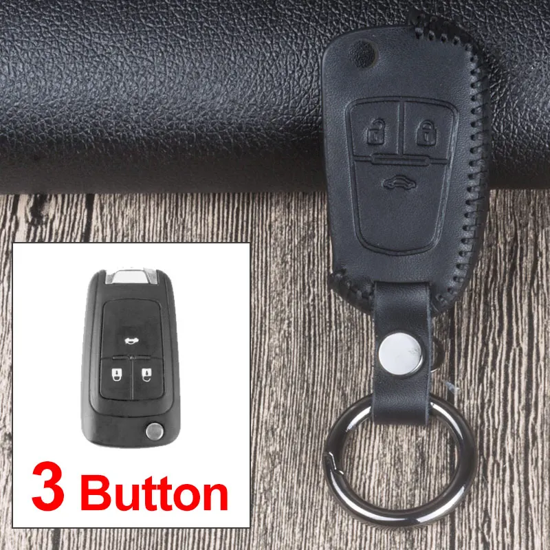 Кожаный чехол для дистанционного ключа для Chevrolet Cruze Onix Silverado Camaro Aveo OPEL Vauxhall Astra Corsa Antara Meriva Insignia - Название цвета: 3 Button Black