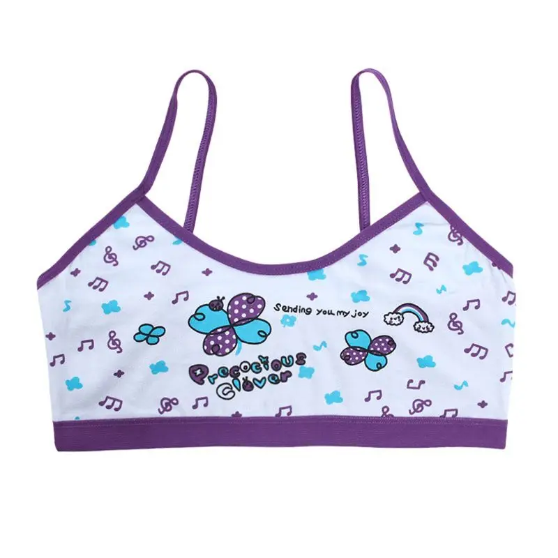 58-Purple Бюстгальтеры для девушек, нижнее белье для детей и подростков, подросткового возраста Adolescente/8-14Years студент, хлопок, с принтом мультипликационных героев, уличная одежда Undewear Топы - Цвет: 58-Purple