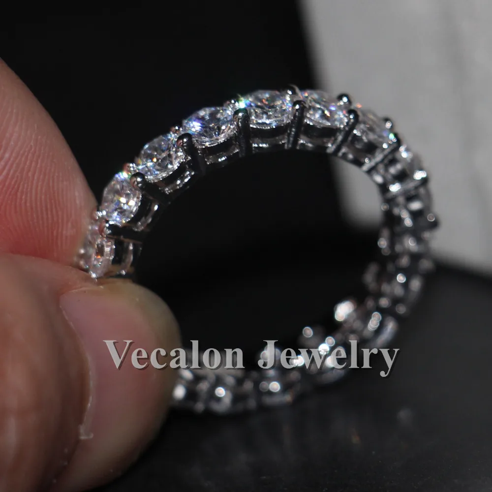 

Vecalon Women band Ring Round cut 4mm AAAAA Zircon cz 925 Sterling Silver Engagement wedding ring for women Fashion Jewelry