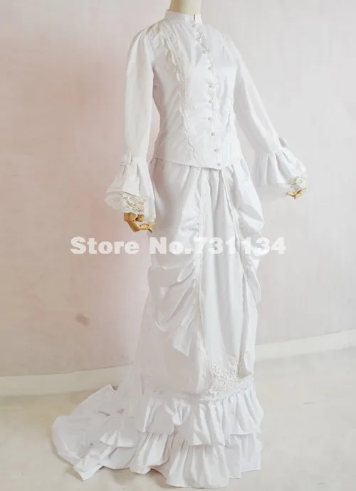Элегантное и изящное белое хлопковое бальное платье 19-го века в пол