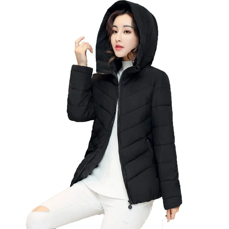 Winter new women's plus size loose hooded cotton clothing fashion casual solid color zipper top female wild Slim models | Женская