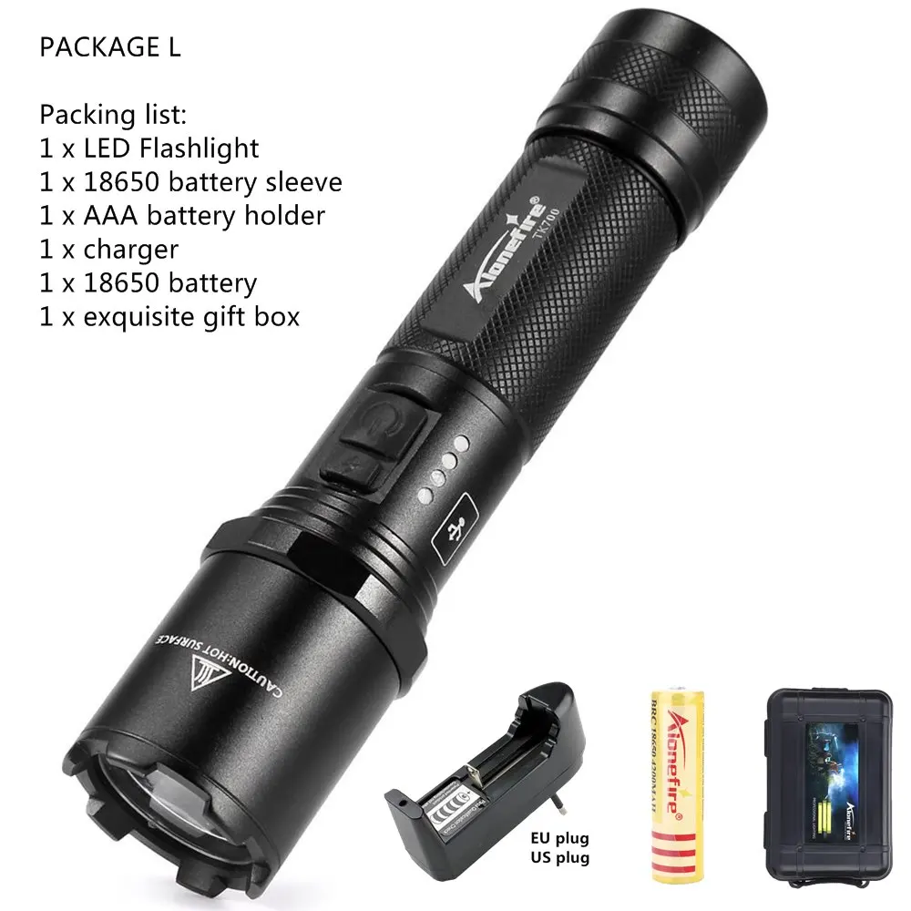 AloneFire TK700 Cree L2 usb Перезаряжаемый поисково-спасательный светодиодный фонарь супер яркий аварийный фонарь для Самообороны 18650 - Испускаемый цвет: PACKAGE  L