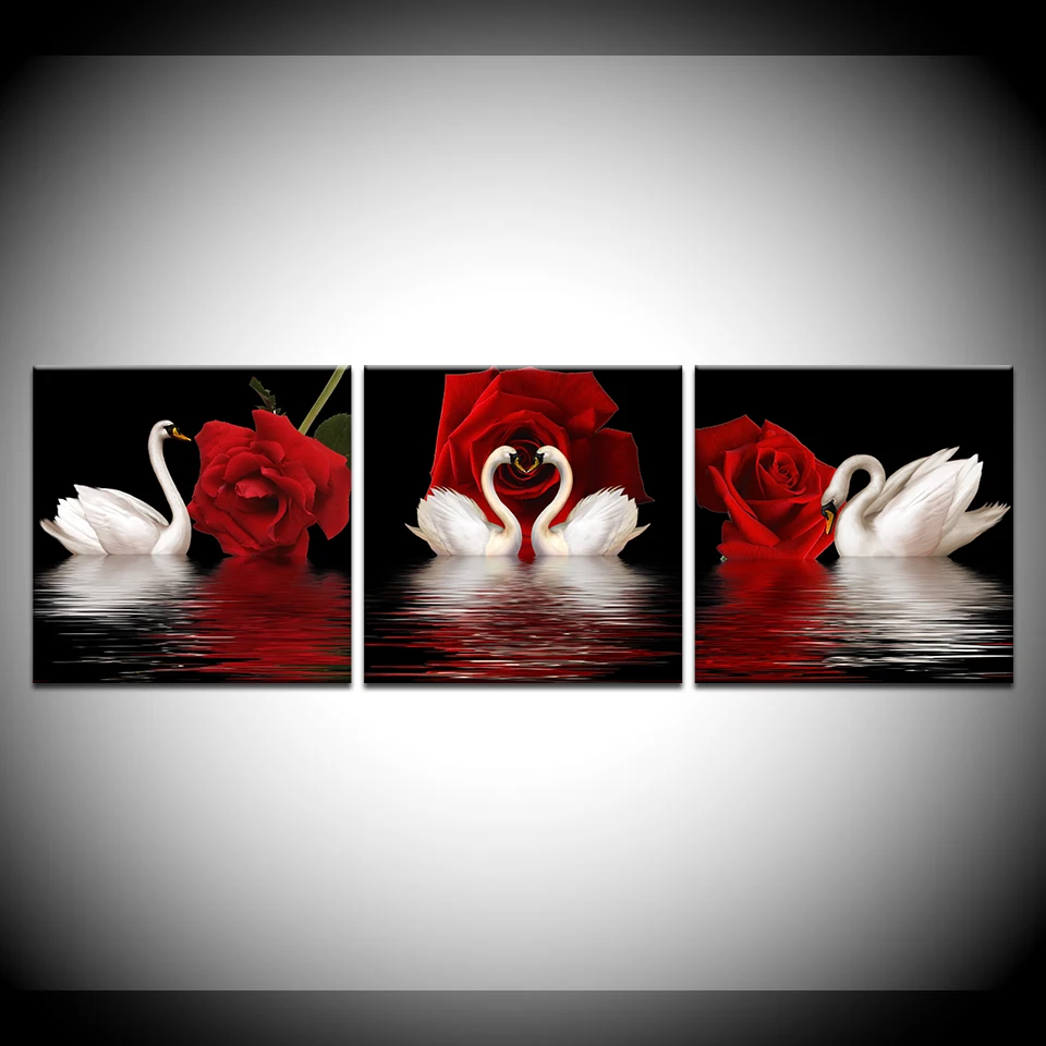 The swan swam in the river red rose современный модульный настенный постер Скандинавская