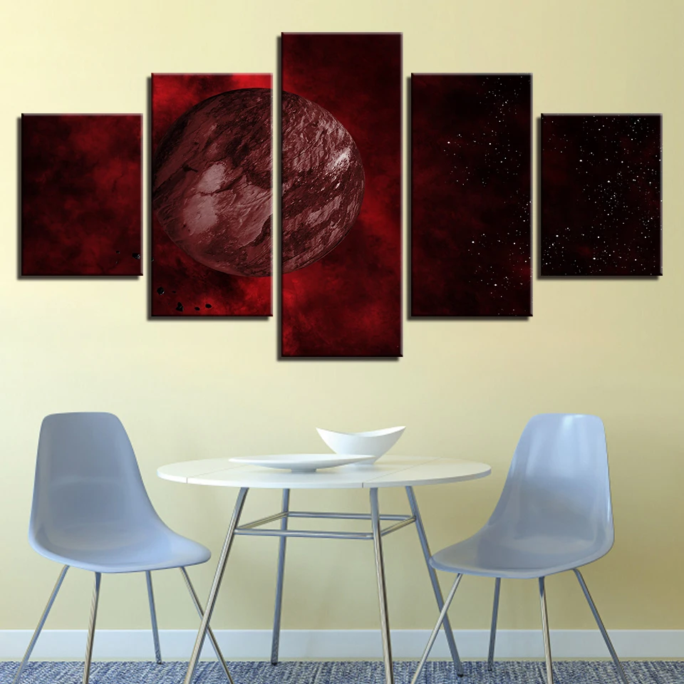 Настенные художественные принты Декор Гостиная 5 шт. абстрактные красные планеты