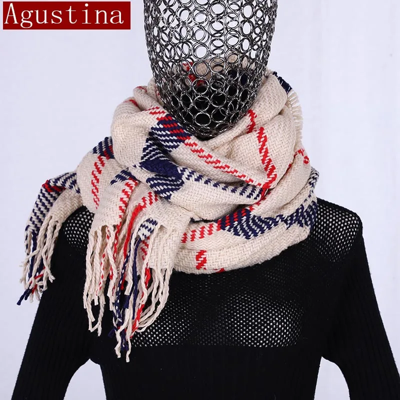 luxury scarfs fashion Plaid winter scarves poncho femme red Stripe knitted tassel scarf for women Black shawl schal pink scraf |