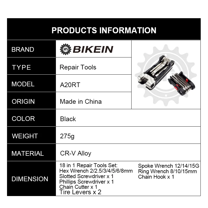 

BIEKIN 18 in 1 Multifunction Bicycle Repair Tools Kit Cycling MTB Road Repair Tool Set Mountain Bike Screwdriver Hex Spoke Tools