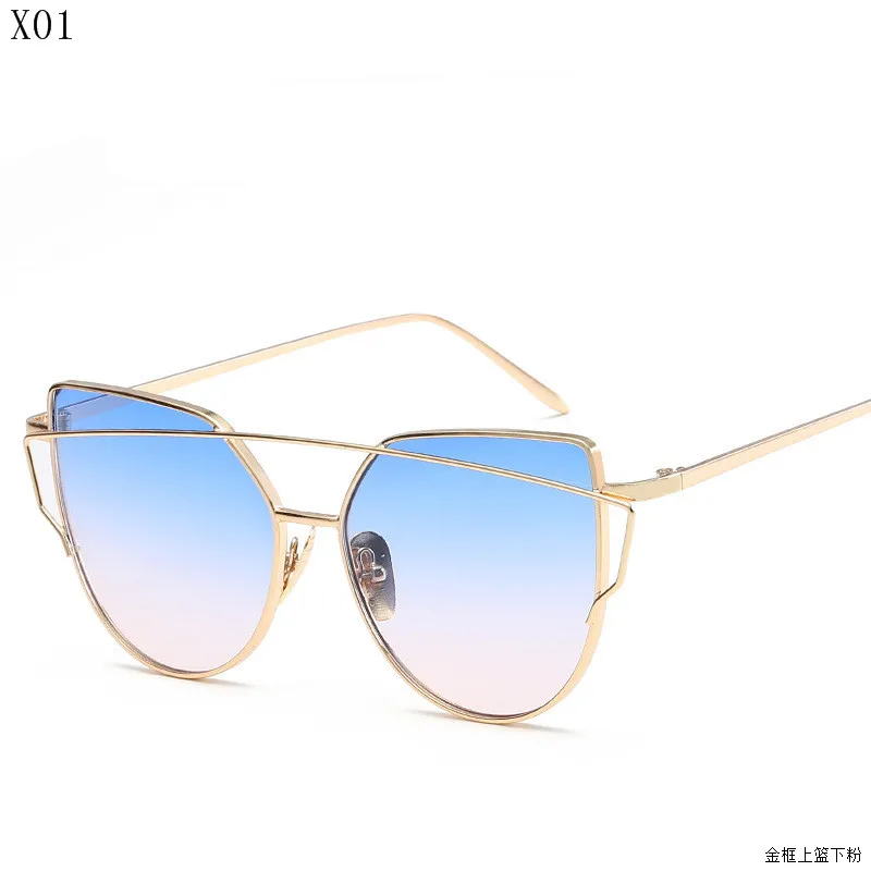 New Cat Eye Sunglasses Women Brand Designer Fashion Twin-Beams Rose Gold Mirror Cateye Sun Glasses For Female - Цвет линз: 1