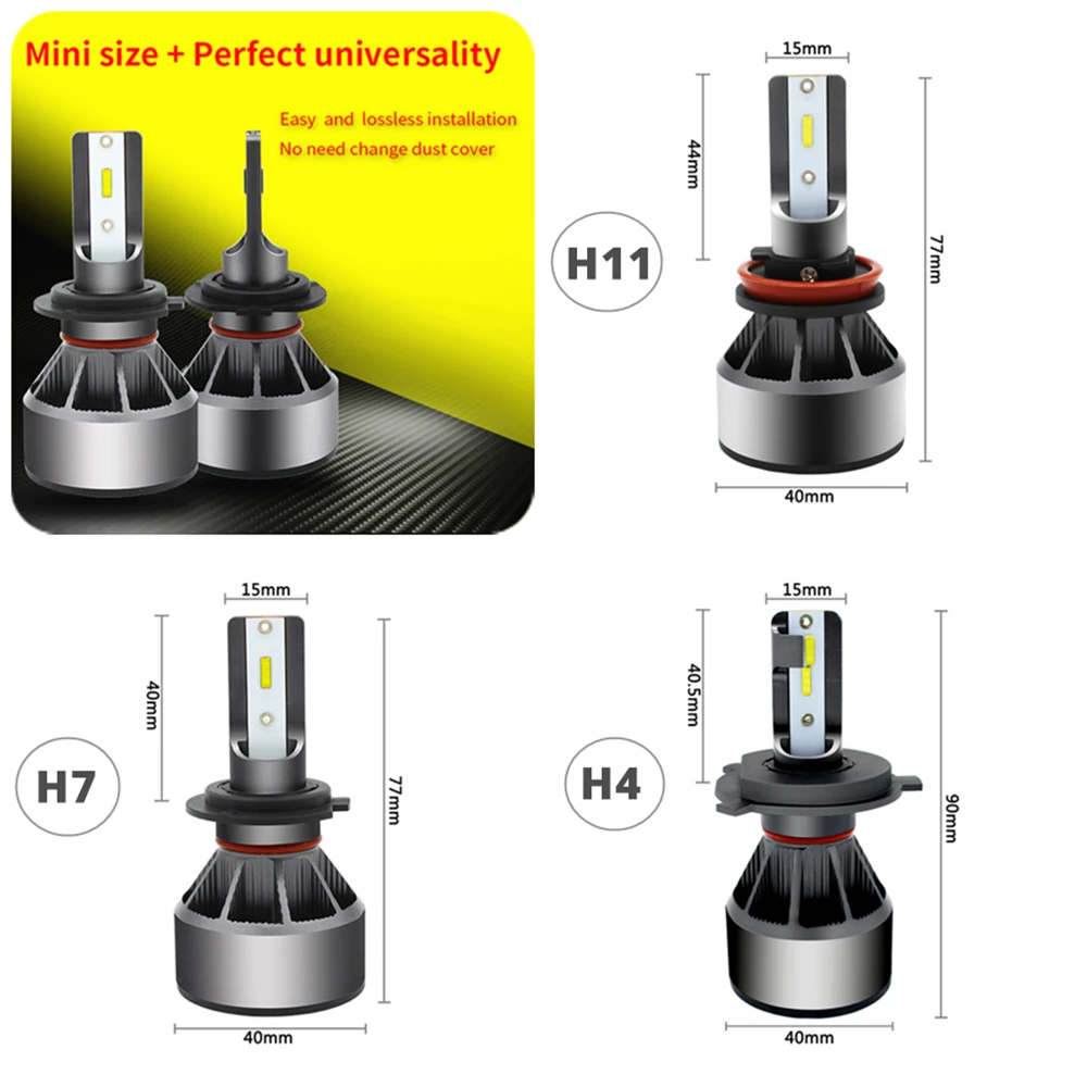 WLJH 2x Высокая мощность 60 Вт 6000LM H7 Led H11 H4 светодиодный светильник Hi Низкий Луч