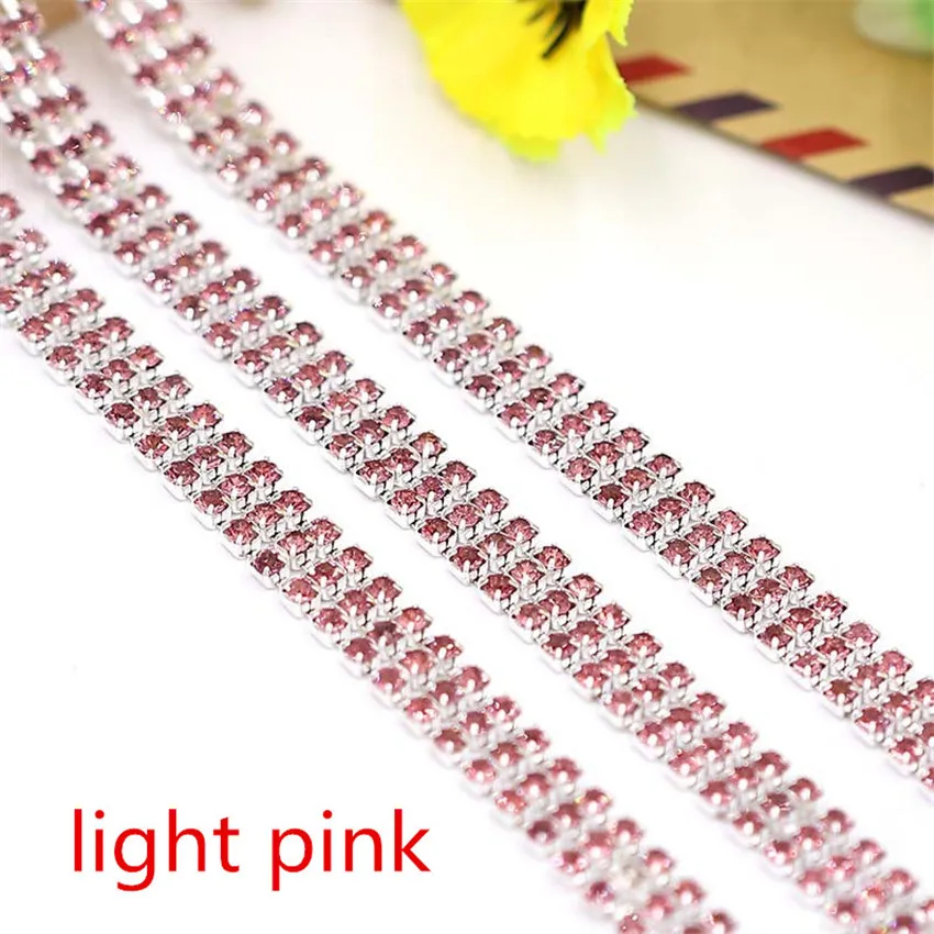 Cong Shao 3mm 1 yard 3 Rows Crystal+Rhinestone Cup Chain Silver Base With Claw Dress Decoration Trim Applique Sew on Shoes 8Y889 | Дом и сад