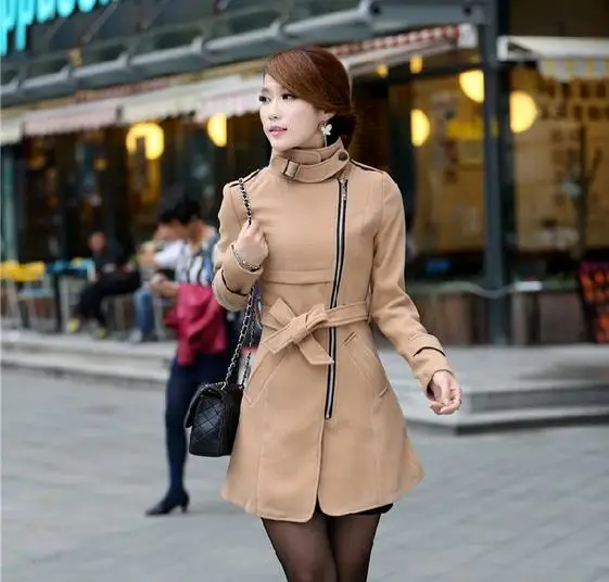 

Women's Wool Blends fashion jackets new winter jacket and long sections Slim coat collar oblique zipper women's woolen coats