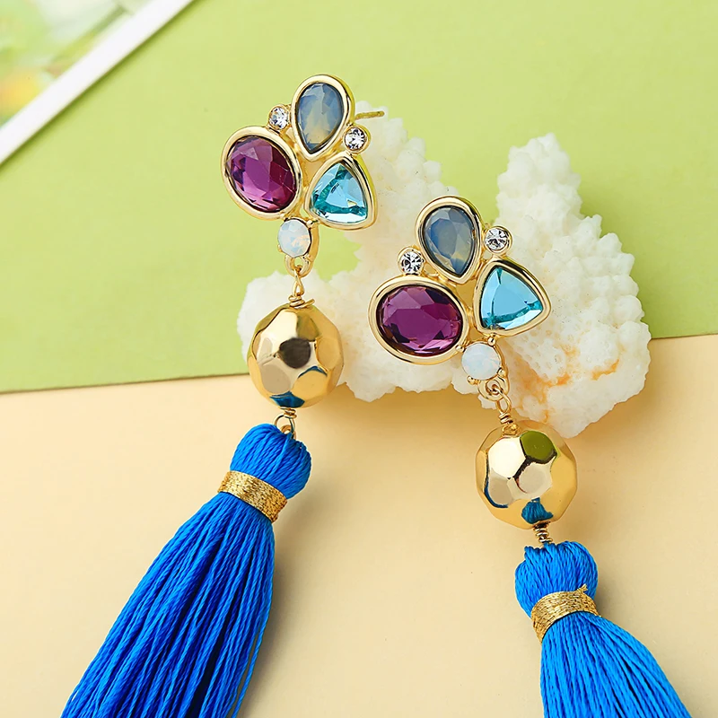 KISS ME Women Tassel Earrings Bohemian New Blue Cotton Thread Fringe Long Drop Ethnic Jewelry | Украшения и аксессуары