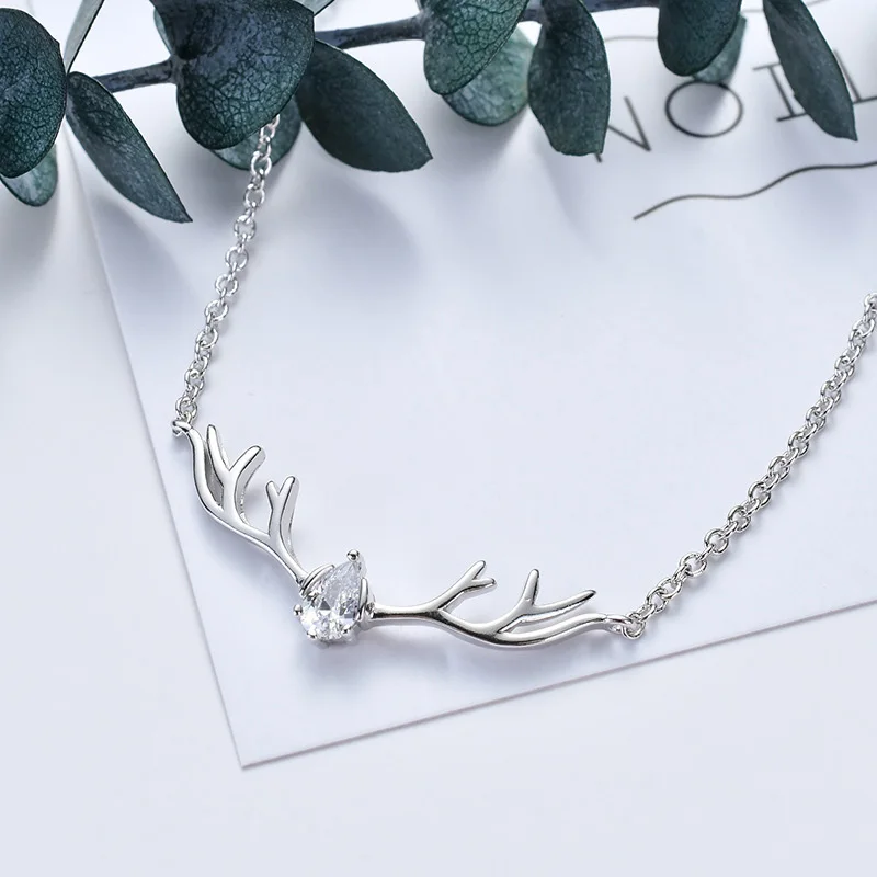 

Vintage Elk Deer Head Pendants & Necklaces Choker Pendants Chain For Women Wedding Jewelry Crystal Clavicle Silver 925 Jewelry