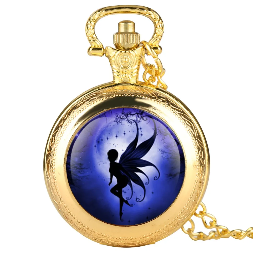 Ретро Для женщин Карманные часы Fairy ангелы на Луне карманные для леди кварц
