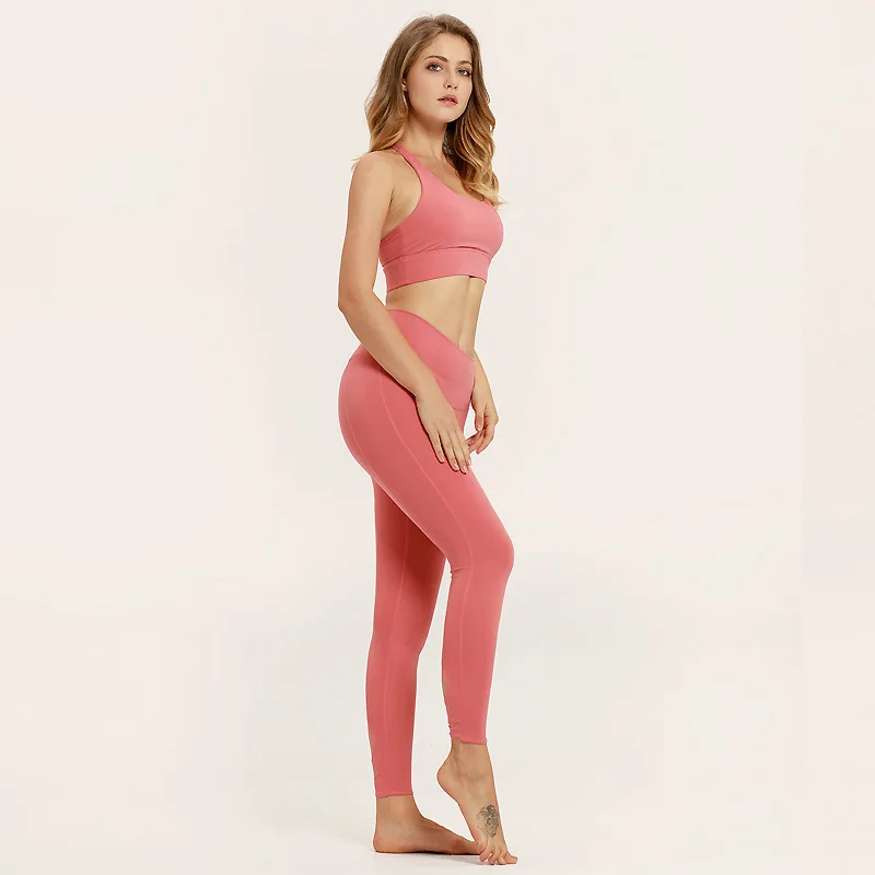 Pink Selena Fanny, комплект из 2 предметов, фитнес-костюм, комплекты для йоги, для женщин, спортивные Леггинсы и топ, бюстгальтер с подкладкой, набор для бега, спортивная одежда для спортзала, тренировочная одежда - Цвет: Pink