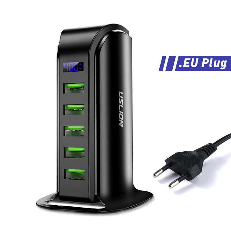 EU Plug USLION 5 с несколькими usb-портами зарядное устройство концентратор для мобильного телефона ЕС Великобритания штекер светодиодный дисплей usb зарядка Настольная станция Док-станция зарядное устройство s - Тип штекера: EU Plug