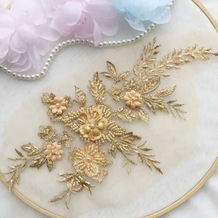 Платье для свадьбы с 3D бусинами кружевной аппликацией цветами тканевой