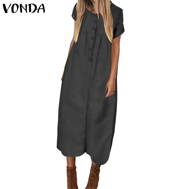 VONDA Casual Rompers Women Jumpsuits 2021 Vintage Short Sleeve Calf-Length Playsuit Wide Leg Pants Plus Size Overall Trousers | Женская