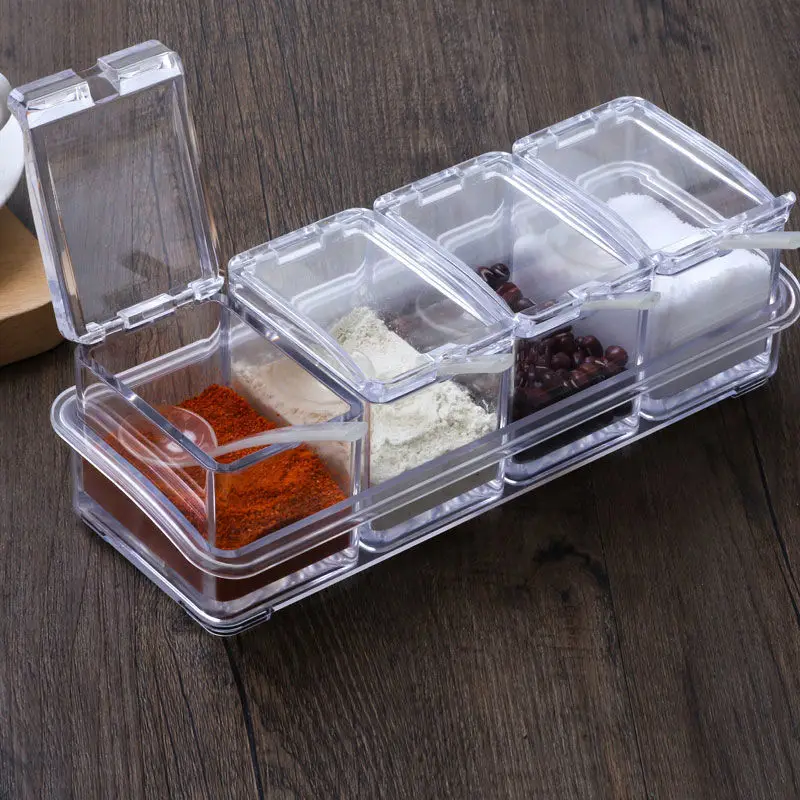 4-in-1 Kitchen Seasoning Box Salt Shaker Jar Household Condiment Bottle Storage Tools Spice Container | Дом и сад