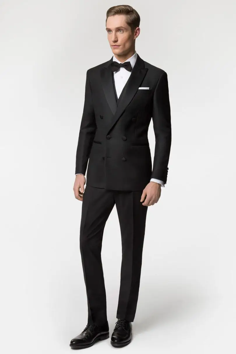 Итальянский стиль черный двубортный смокинг жениха Slim Fit Мужские свадебные