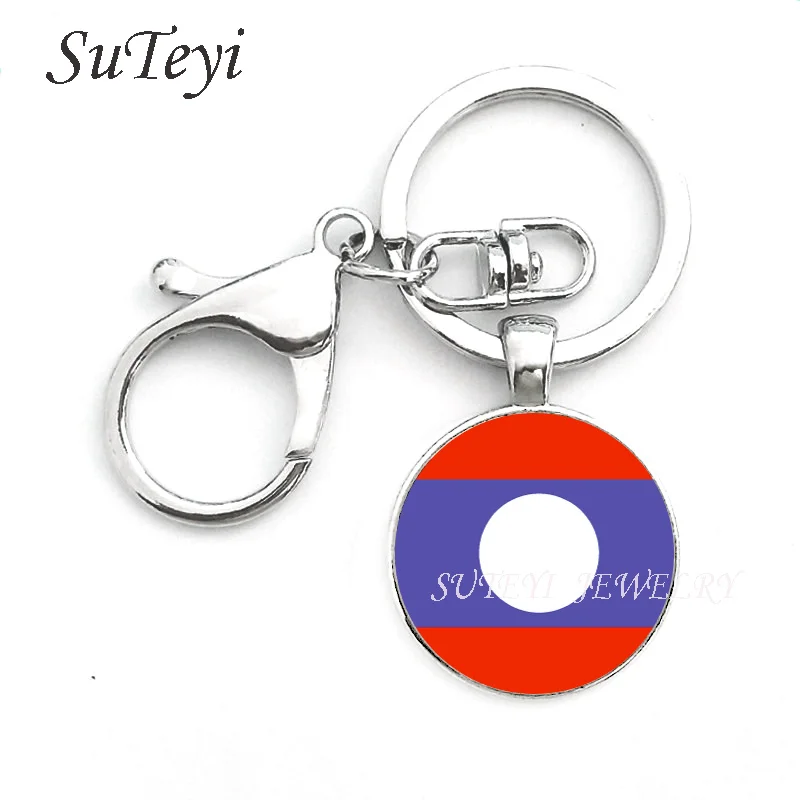 Брелок с очаровательным посеребренным кулоном узор в виде флага Kuwait Laos и Lebanon