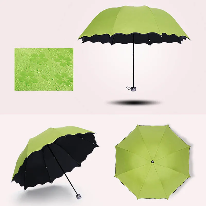 light green Складной зонт Цветущий цветок в дождливой воде не боится ветра и защищает от солнца для спорта на открытом воздухе Анти-УФ зонтик J2Y - Цвет: light green