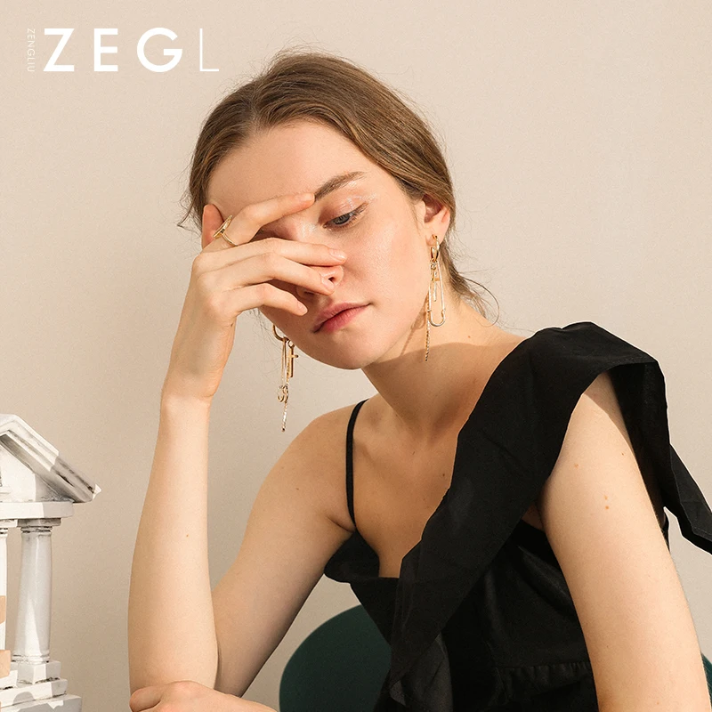 Женские креативные серьги ZEGL2020 эффектные длинные с булавкой