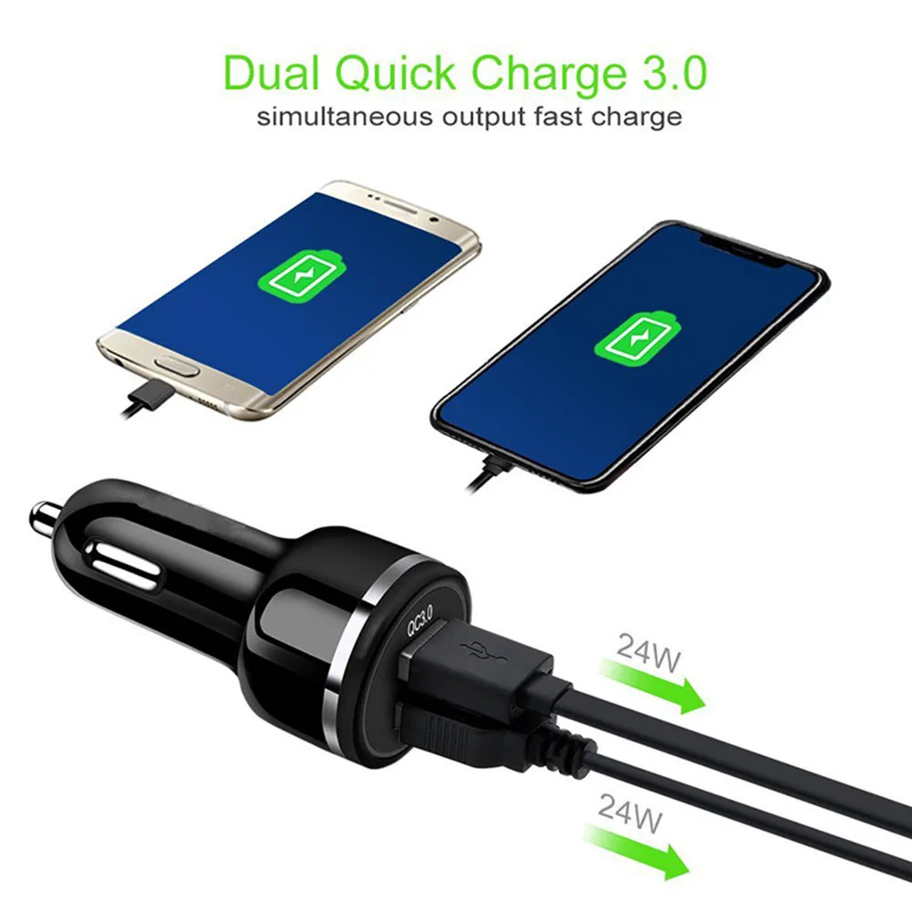 Автомобильное зарядное устройство для мобильного телефона Dual Usb Qc 3 0 быстрая