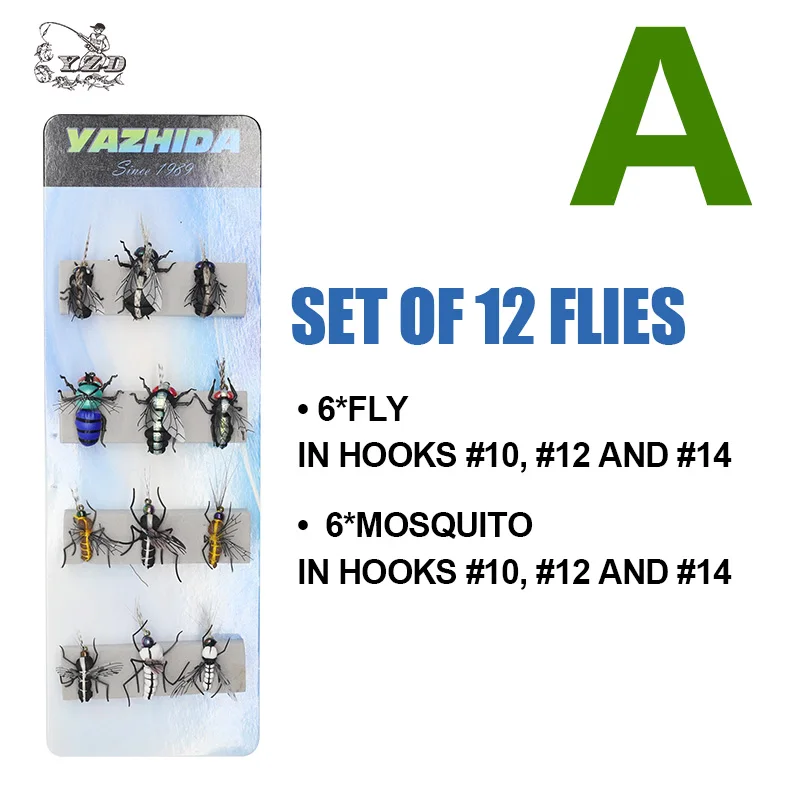 A SET OF 12 FLIES Набор мух для ловли нахлыстом, 12 шт., Реалистичная приманка для насекомых от комаров, приманка для форели, набор для ловли нахлыстом - Цвет: A SET OF 12 FLIES