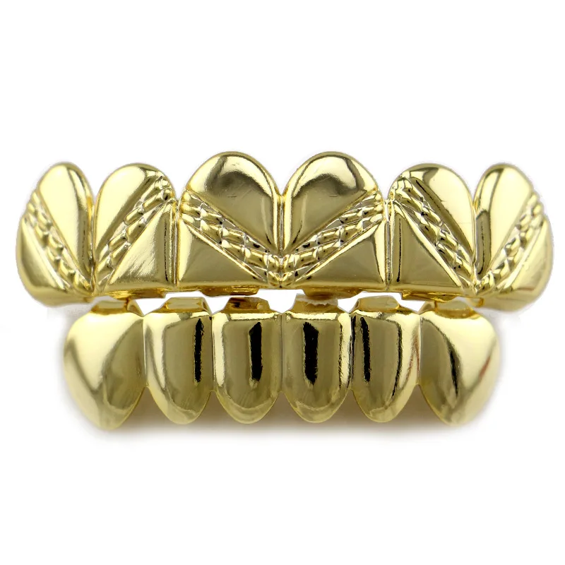 В Стиле Хип хоп ЗУБЫ Grillz Gold серебро Цвет Топ зубов и нижней части Шапки волна зуб