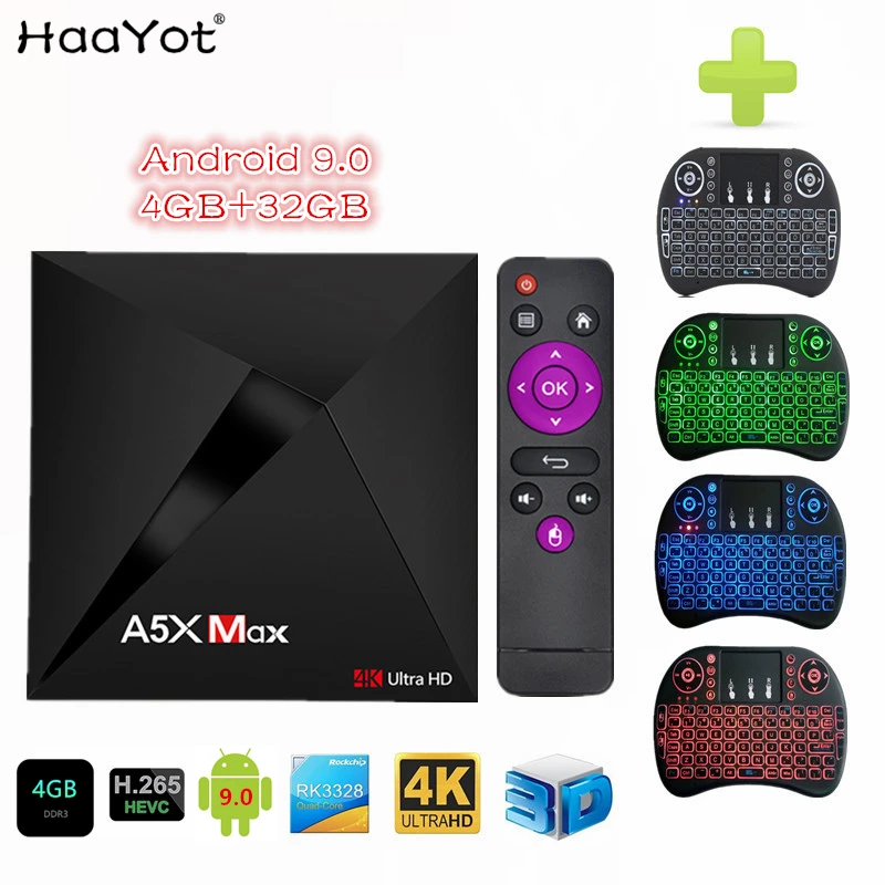 HAAYOT A5X Max Smart tv Box Android 9 0 OS 4 K телеприставка ГБ 32 RK3318 четырехъядерный 2 ГГц WiFi Bluetooth H.265