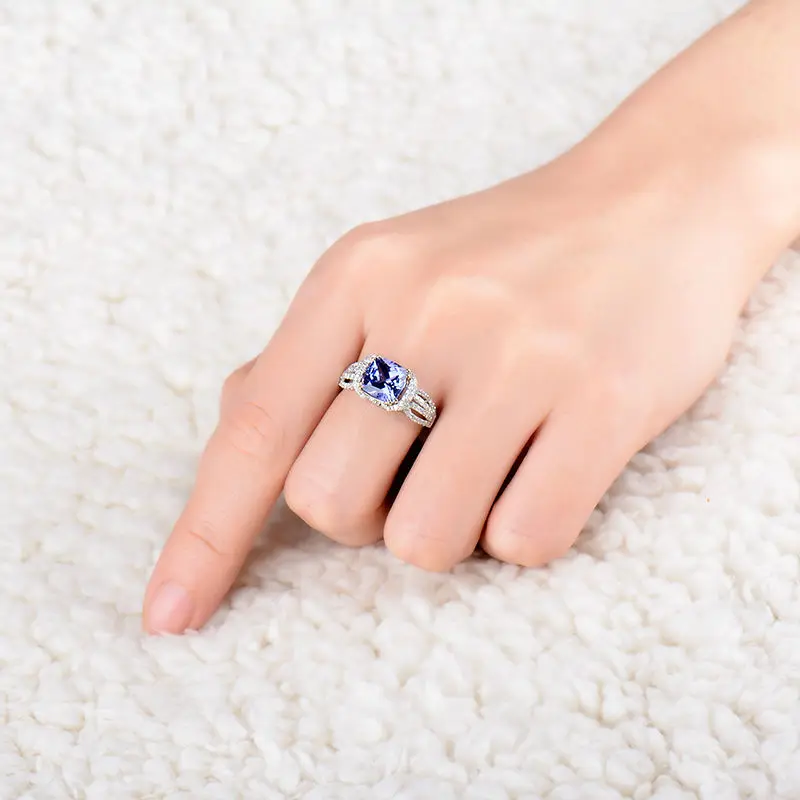 Обручальное кольцо из танзанита с натуральными бриллиантами 8x8 мм в форме