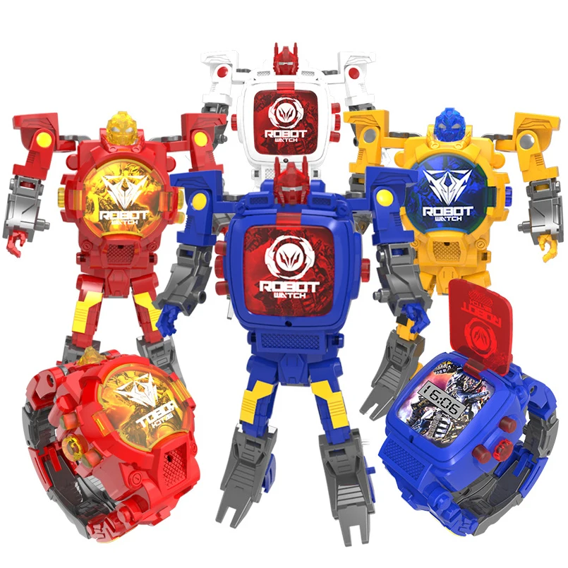 Free shipping Cartoon Creative Kids Transform Robot Wristwatch Transformation Electronic Toy Deformation Robots Watche Child Gif | Игрушки и
