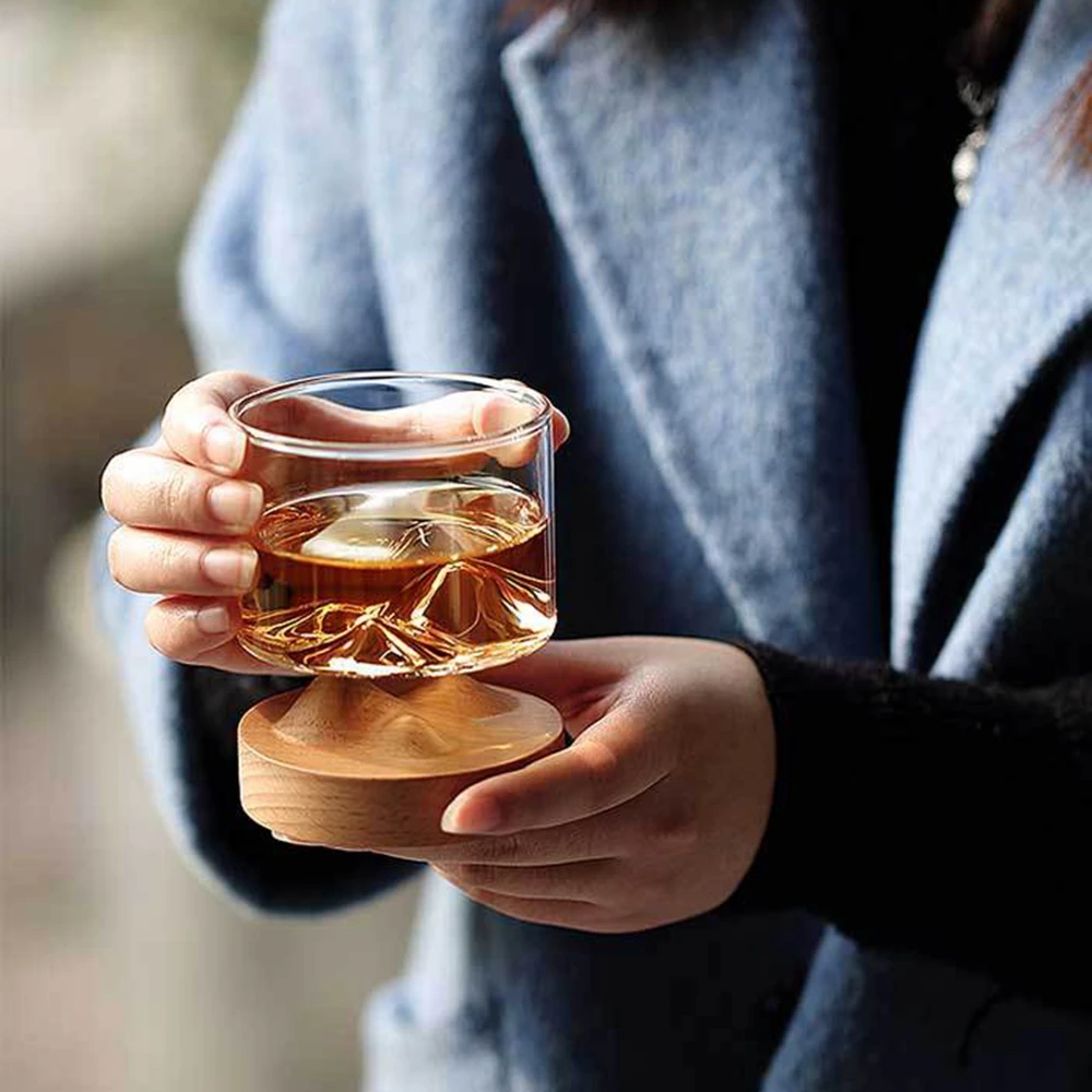 Стеклянные стаканы для виски Brandy Snifters бокалы барные чашки с деревянной основой