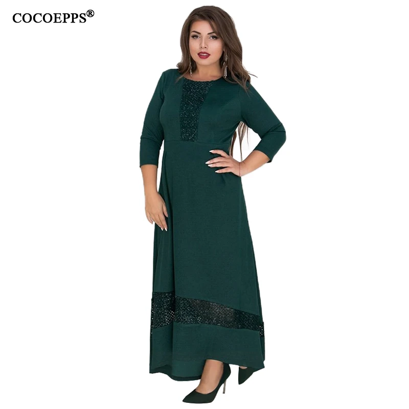 Green COCOEPPS, винтажное платье макси, летнее, большой размер, длинное, в пол, элегантное, большой размер, платье для вечеринки, платья размера плюс, для женщин, Vestidos - Цвет: Green