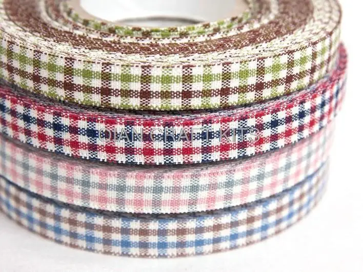 120 yards 10mm wide Gingham Ribbon, Check Ribbon, By the yard multiple colors mix set