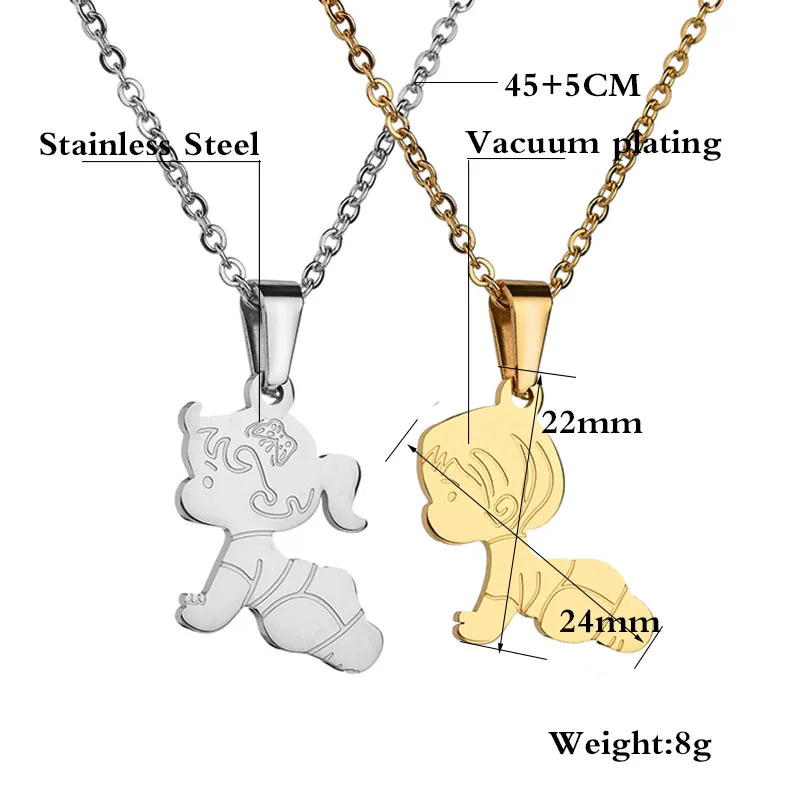 Eleple Cartoon Crawling Baby Boy Girl Necklaces for Women Men Stainless Steel Fashion Gifts Jewelry Pendant Necklace S-N587 | Украшения и