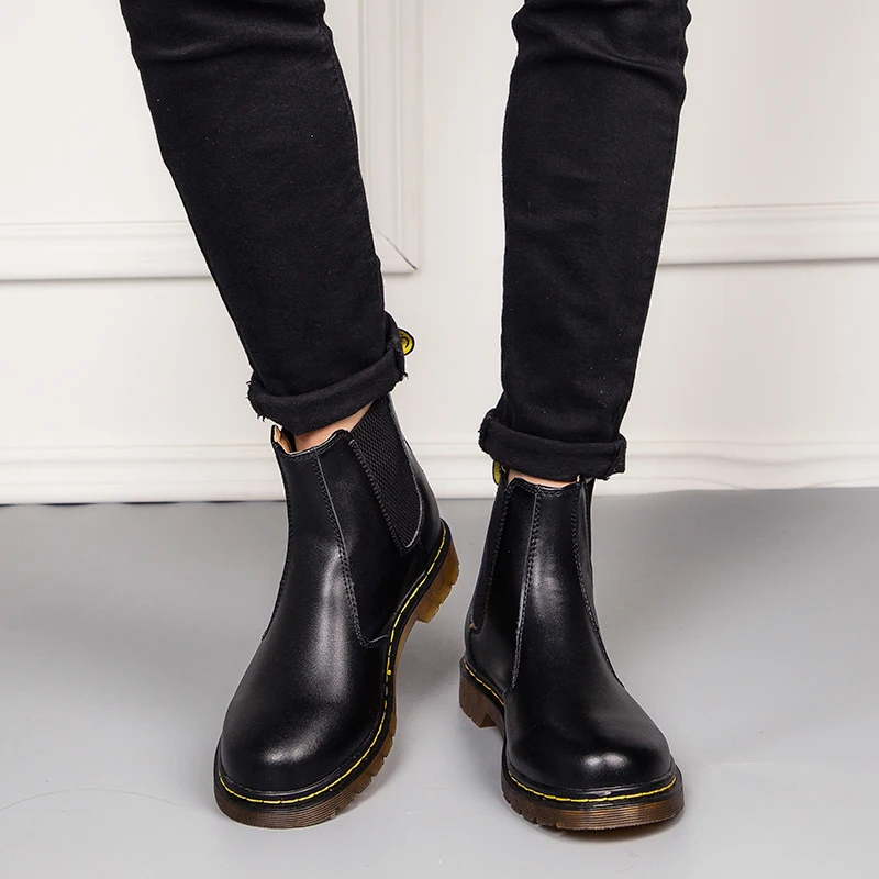 Winter Genuine Leather Men Boots Slip On Breathable Casual Martin Fashion Motorcycles Ankle Botas Plus Size38-45 | Обувь