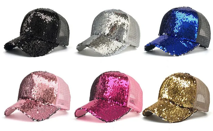 Новая мода повседневное блесток Snapback бейсболка регулируемая бейсболка для женщин на лето и весну Черный, Розовый Золото кепки s Открытый